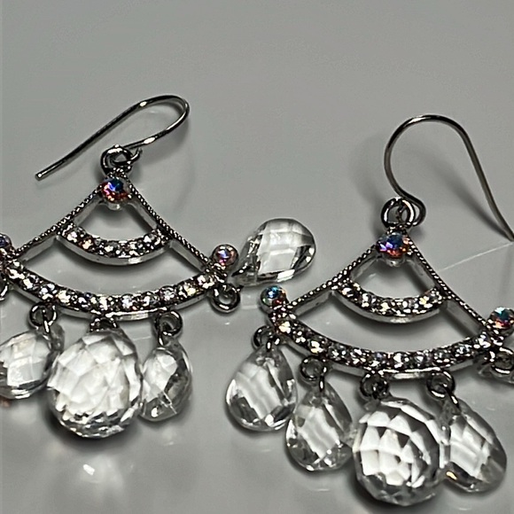 CRYSTAL BEADED SWAROVSKI CRYSTAL FAN CHANDELIER EARRINGS - Picture 4 of 6